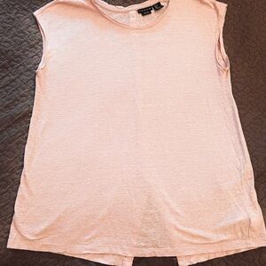Tahari Soft Pink Linen Sleeveless Tank w long, Relaxed Fit